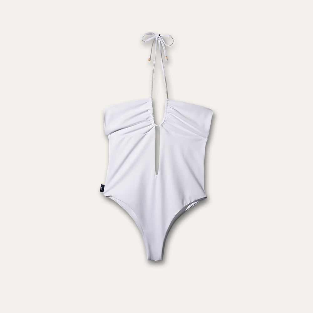 Deep Cutout One Piece White -