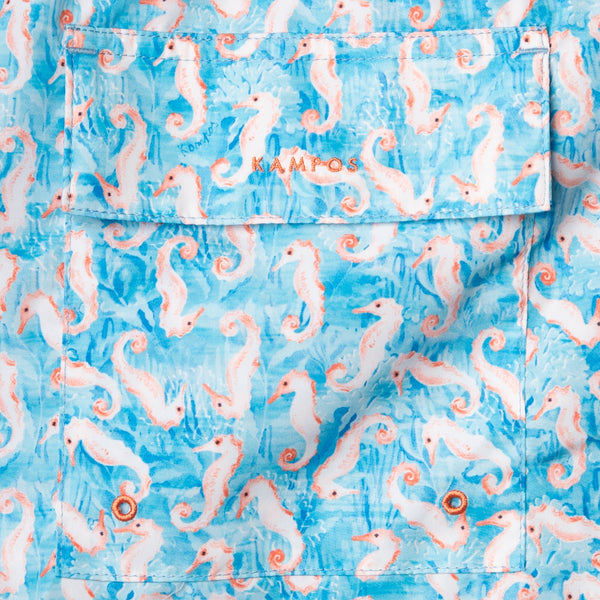 Swim Shorts Long Seahorse Turquoise - Swimshorts_Man - K A M P O S